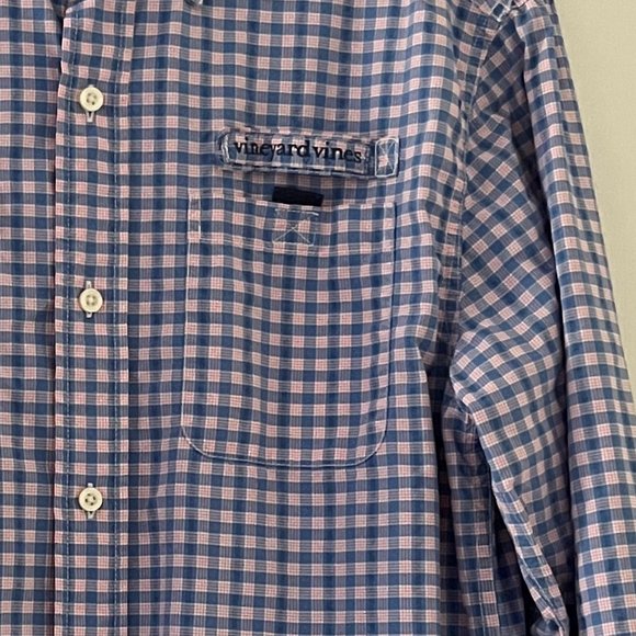 Vineyard Vines Harbor Shirt blue & pink check men’s small - Picture 5 of 10